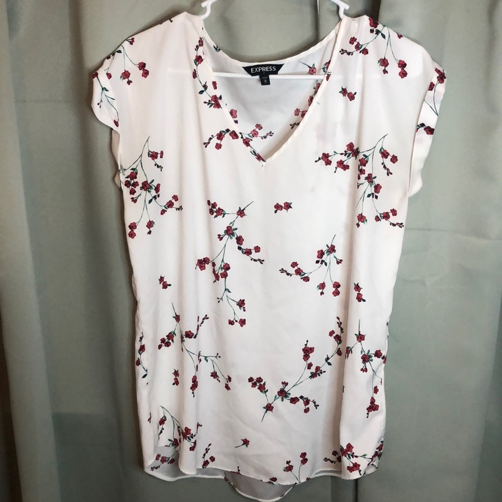 White silky top with flowers